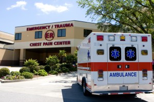 Ambulance arrives at the emergency room entrance